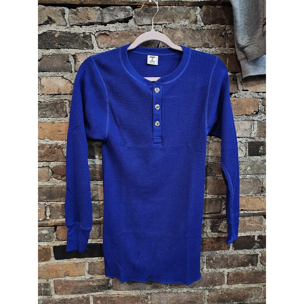 Vintage‎ Gitano Thermal Shirt Mens Medium Blue Waffle Henley Long Johns USA 80s